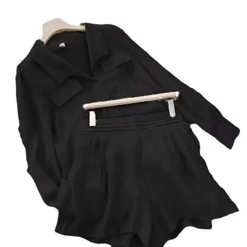 Thin Short Sets Shirts Two Piece Sets Loose Long Sleeve Casual Office Clothing Solid Color 2 Piece Summer Set Women Elegant - M & M Global