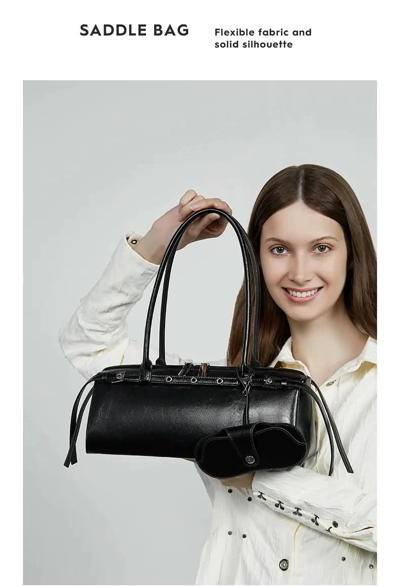 Genuine Leather Women's Baguette Bag Niche Retro Motorcycle Trend Cool belt Handbag New Luxury Design Shoulder Underarm Bag - M & M Global