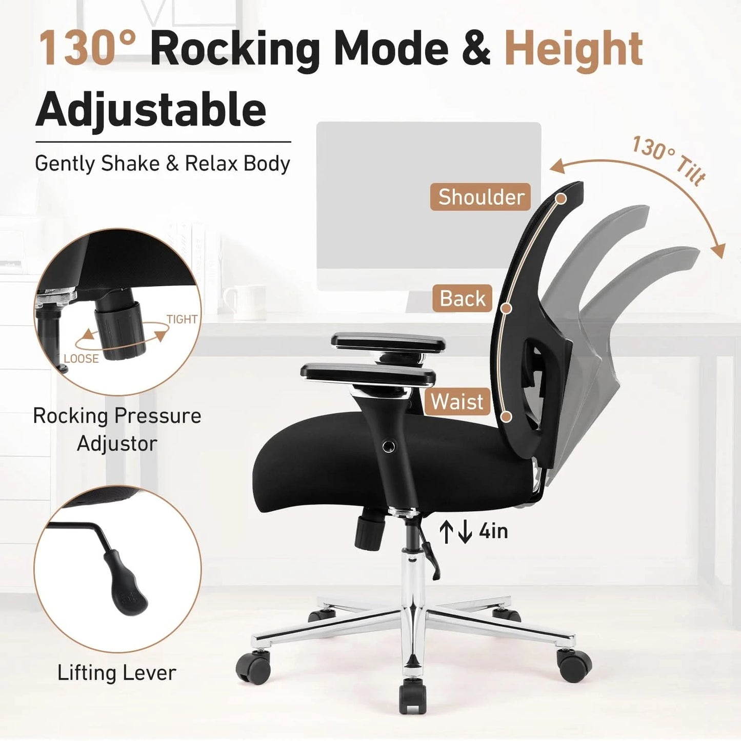 JHK Ergonomic Mesh Backrest Lumbar Support Office Chair Adjustable Height 3D Armrest Comfortable Sponge Cushion Gaming Chairs