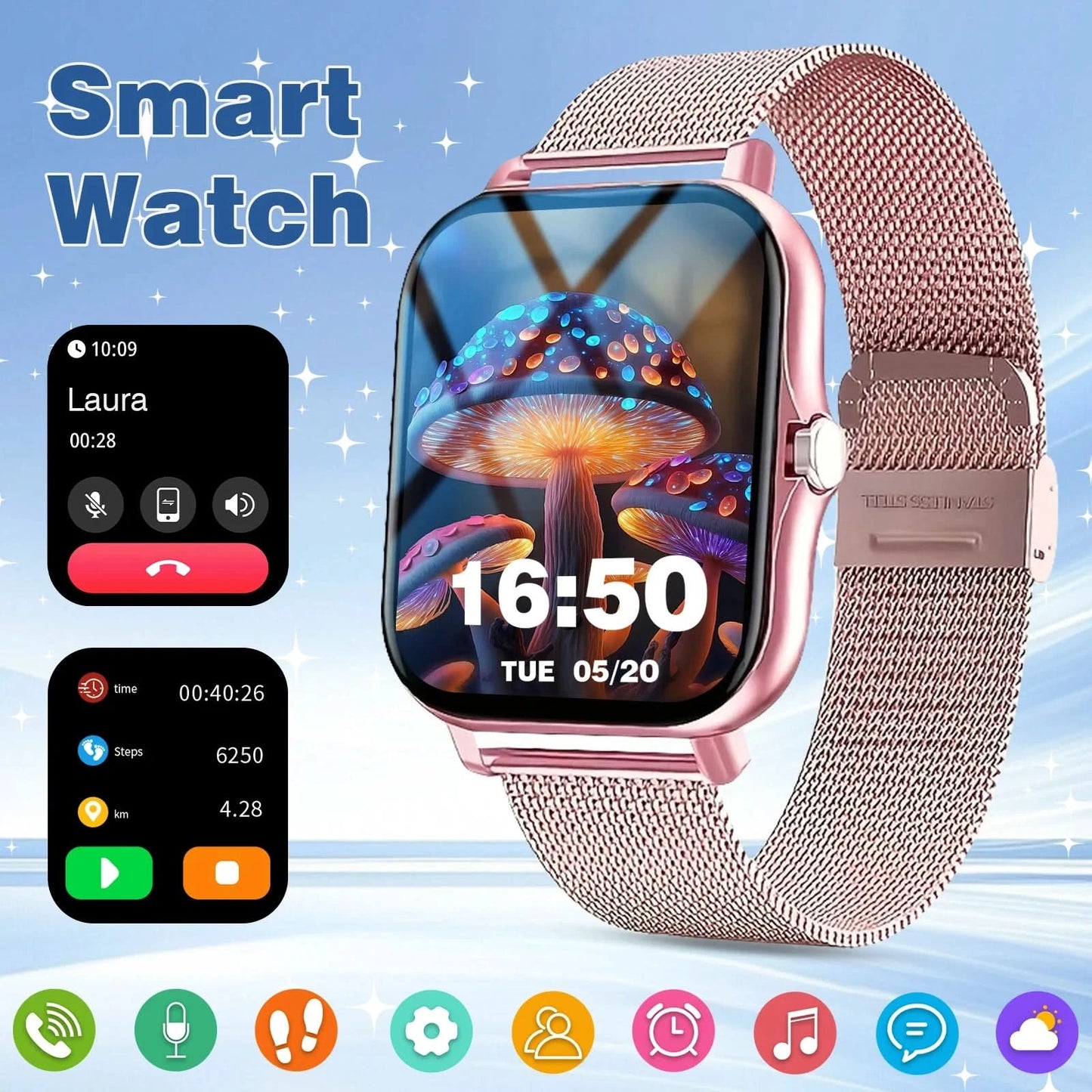 Smart watch, call reminder/rejection, message reminder view, 1.83 inch HD screen, for Android/iPhone
