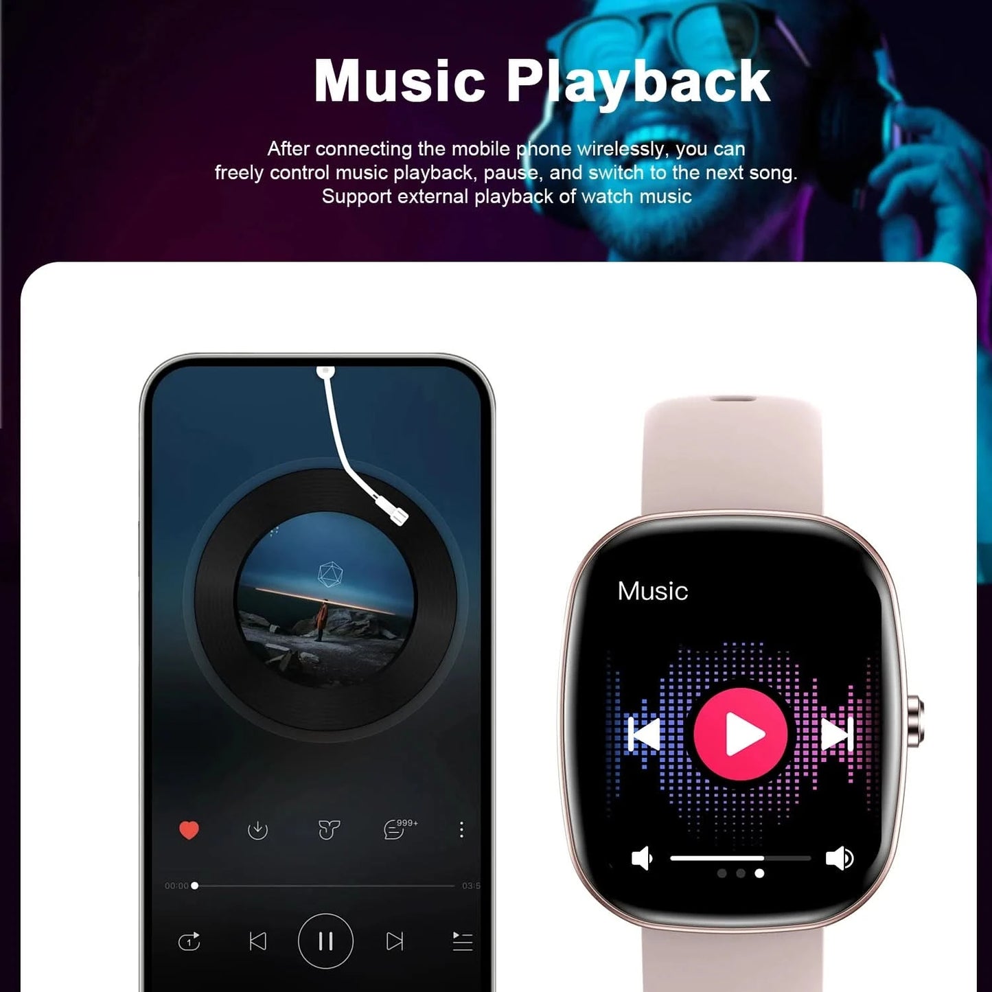 Smart watch, custom wallpaper, call reminder/rejection, multiple sports modes, music playback, unisex, suitable for iOS/Android
