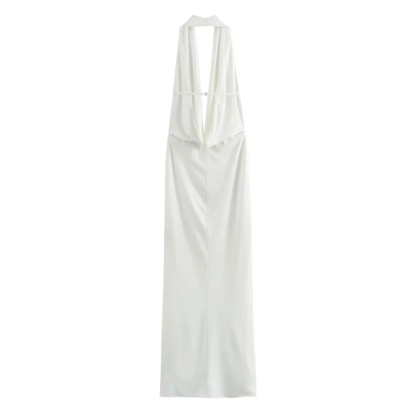 TRAFZA 2024 Woman Halter Off Shoulder Backless Long Dress Female Folded Decoration Hanging Neck V-neck Open Back Evening Dress - M & M Global