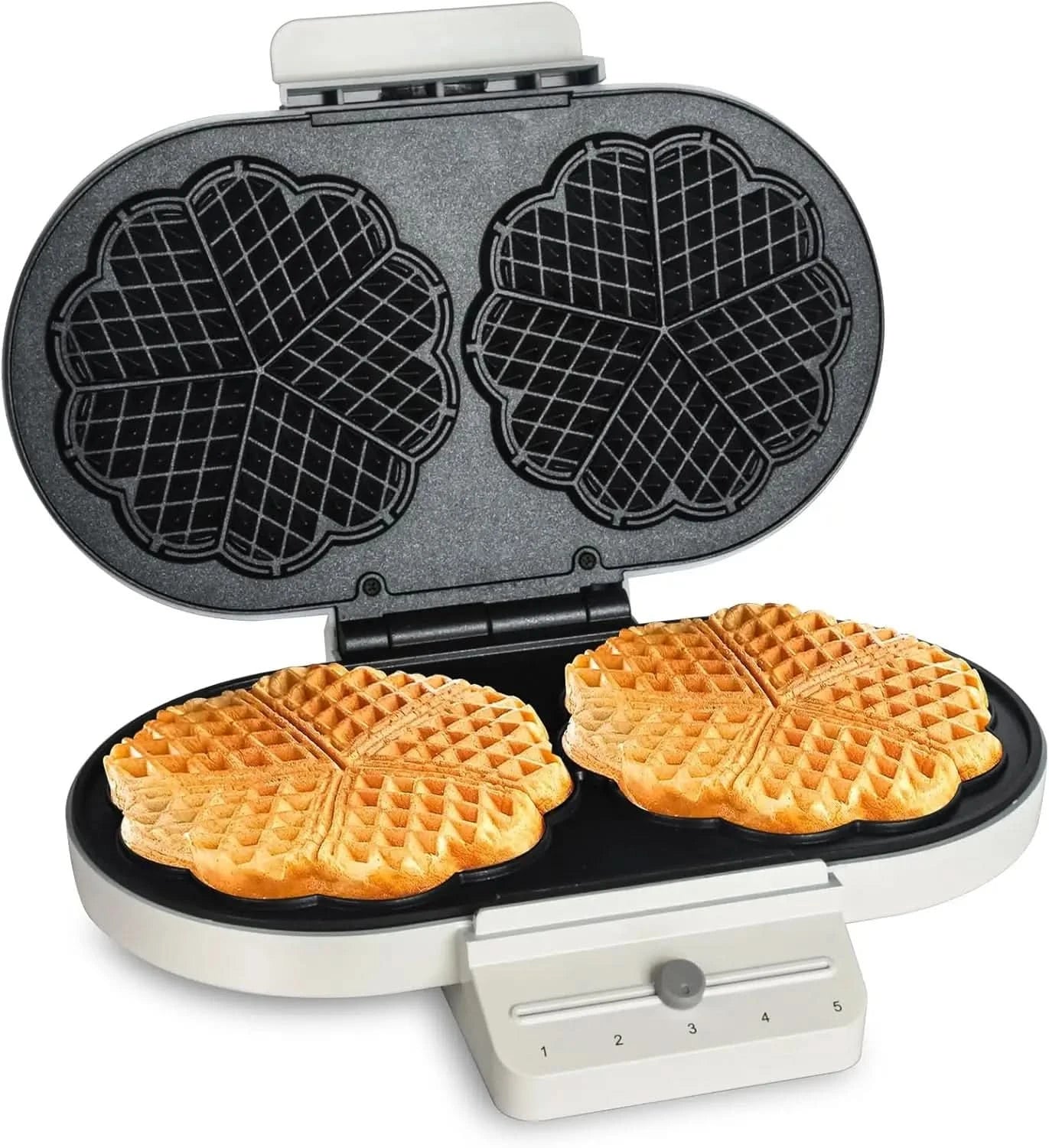 Electric Waffle Maker Heart-Shaped: 2 Non-Stick double-Side Heating Plates with 5-Setting Adjustable Browning Control for Fast H - M & M Global