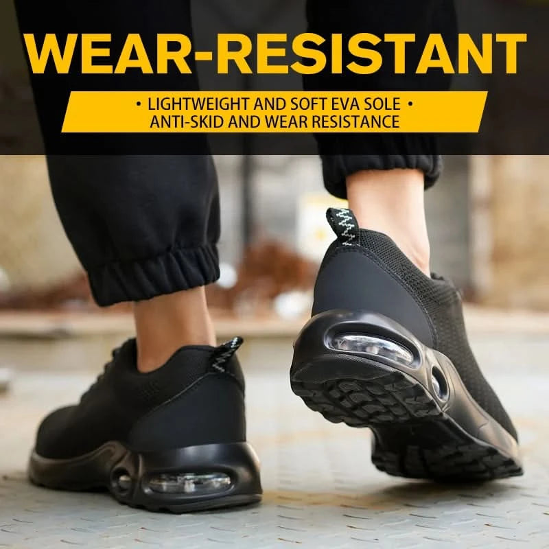 Fashionable breathable soft sole air cushion anti-smash and anti-puncture work shoes
