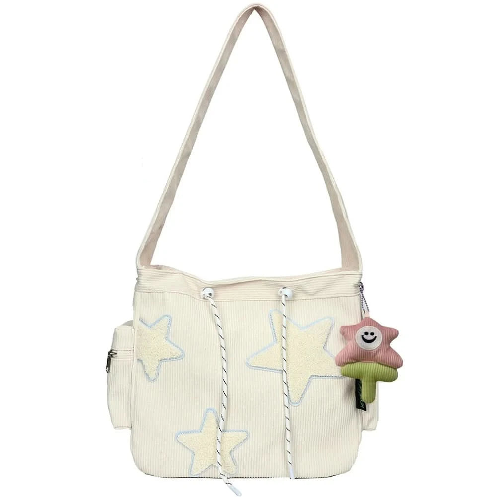 Women Star Pattern Corduroy Crossbody Bag Casual Tote Lady Fashion Large Capacity Shoulder Bag Girl Travel Messenger Bag Handbag - M & M Global