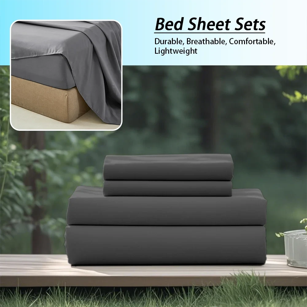 3/4PC Solid Color Bedding Set – Soft & Fashionable All-Season Bed Sheets with Fitted Sheet, Flat Sheet & Pillowcases