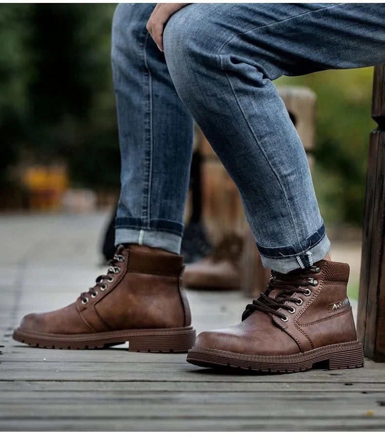 Men's Waterproof Steel Toe Work Boots High-Top Safety Shoes Slip Resistant Protective Boots Indestructible Comfort Arch Support