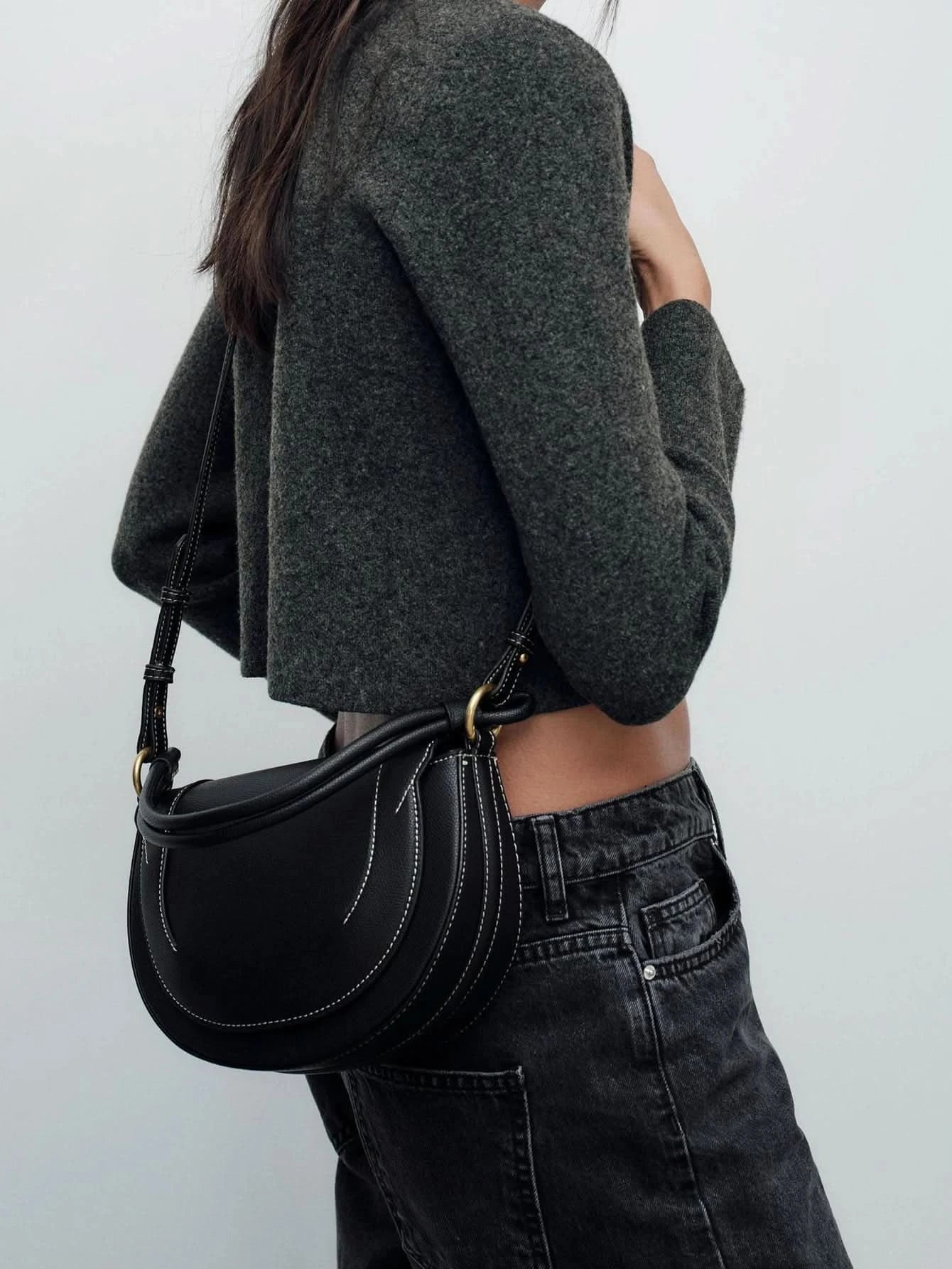 Autumn and winter new women's bag handbag advanced color contrast line embellished single shoulder crossbody bag - M & M Global