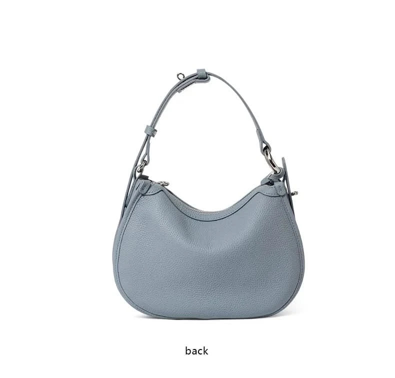 Top layer cowhide underarm shoulder bag 2025 new niche design minimalist blue fashionable soft leather saddle bag - M & M Global
