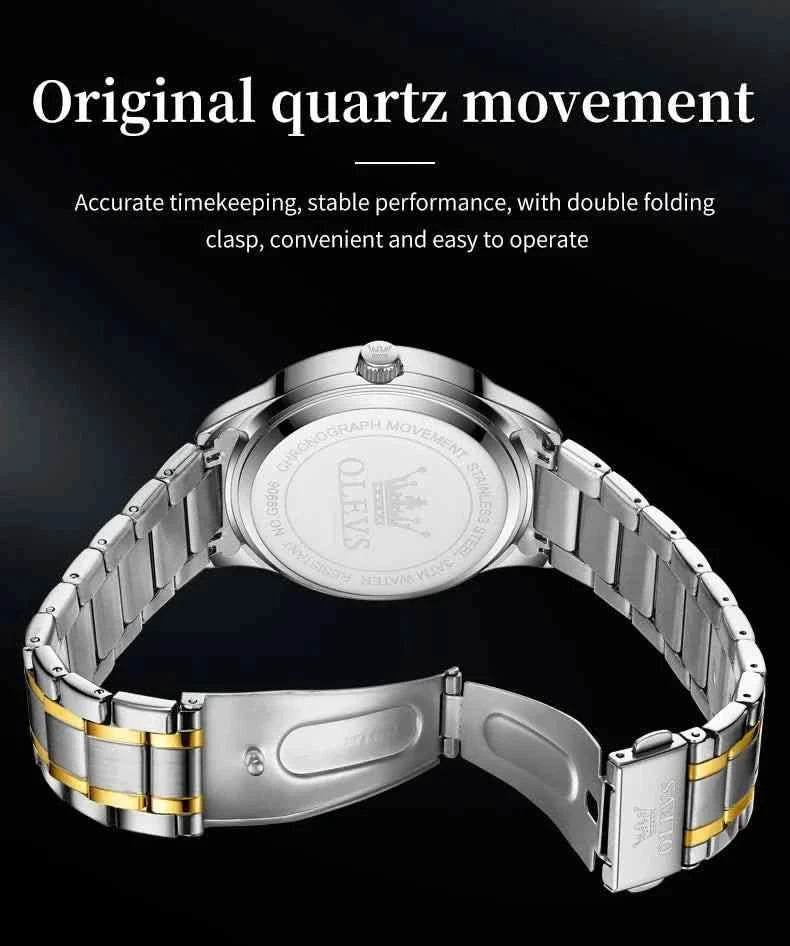 OLEVS 9906 Quartz Men's Watch Classic Fashion Men's Business Waterproof Stainless Steel Diamond dial Top Luxury Brand Men Watch - M & M Global
