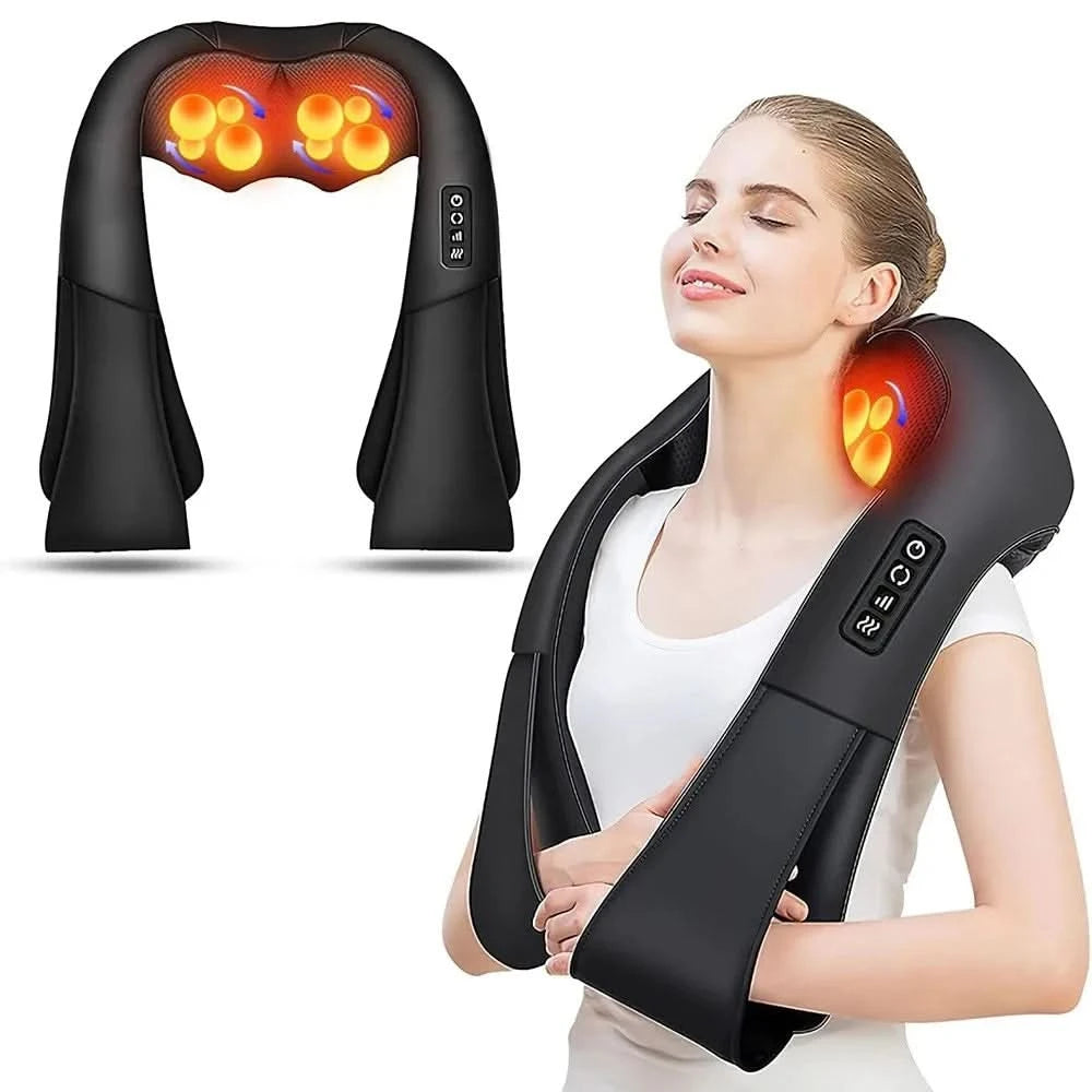 Neck and Shoulder Massager With Heat Electric Back Massagers Kneading Massage Pillow Full Body Muscle Home Car Use - M & M Global