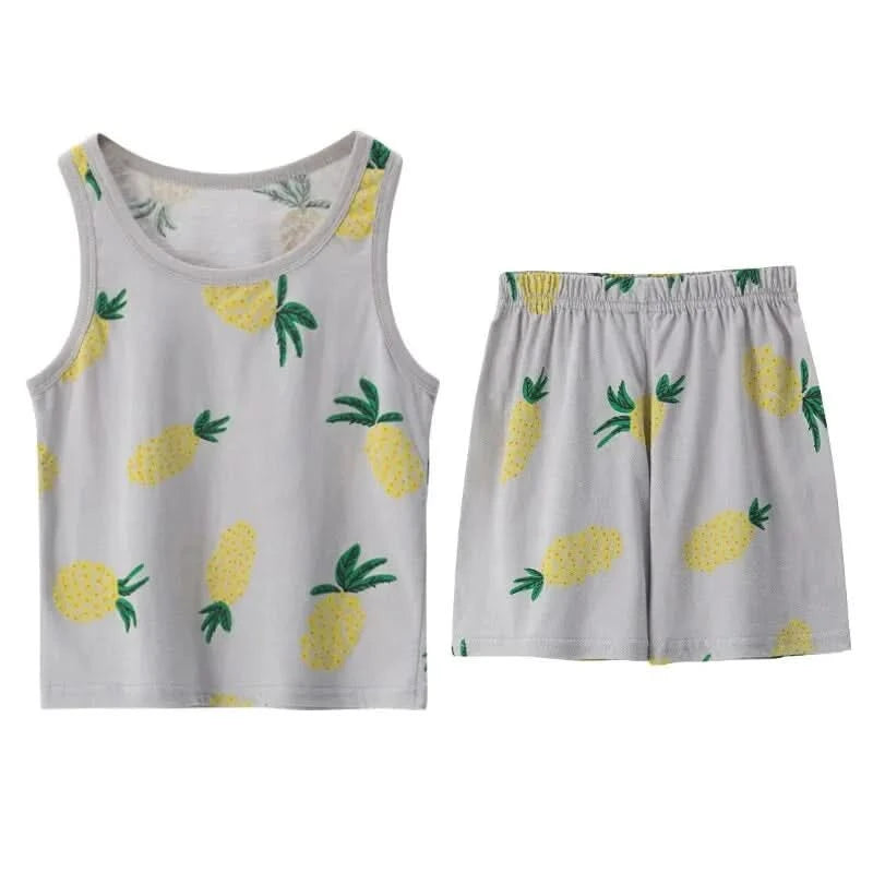 Summer CHILDREN'S Cotton Vest Set Cute Pineapple Boys and Girls Sports Casual Clothes - M & M Global