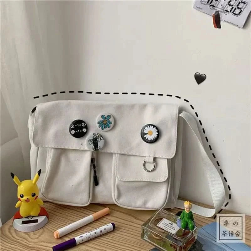Japanese Harajuku Cute Retro Girl Messenger Shoulder Bag Canvas Student School Female Anime double messenger bag - M & M Global