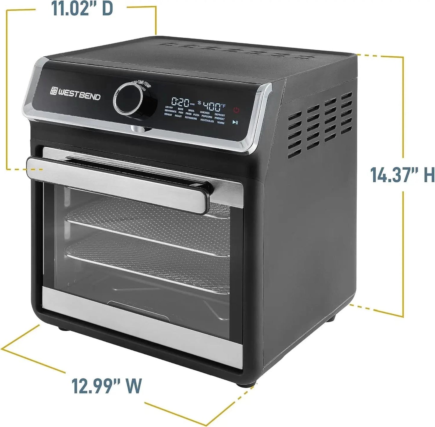 Air Fryer Oven 15-Quart with Digital Controls Easy-View Door and 16 Cooking Presets, Includes Eight Accessories, 1000-Watts, Bla - M & M Global
