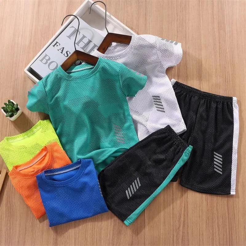Boy Girl Sports Set Summer Teenager Clothing Suit New Children T-shirt+Shorts 2Pcs Outfits Baby Kids Breathable Sport Sets 2-14Y - M & M Global