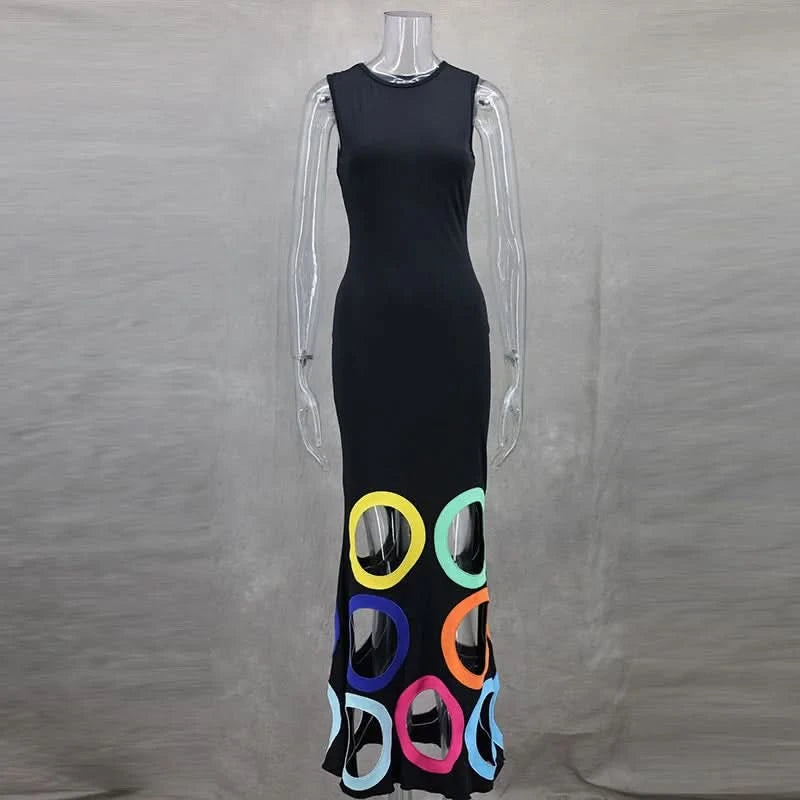 Summer Black Slim Hollow Sexy Party Vacation Long Dress Women's Elegant Casual Sleeveless Sundress New High Waist Evening Dress - M & M Global