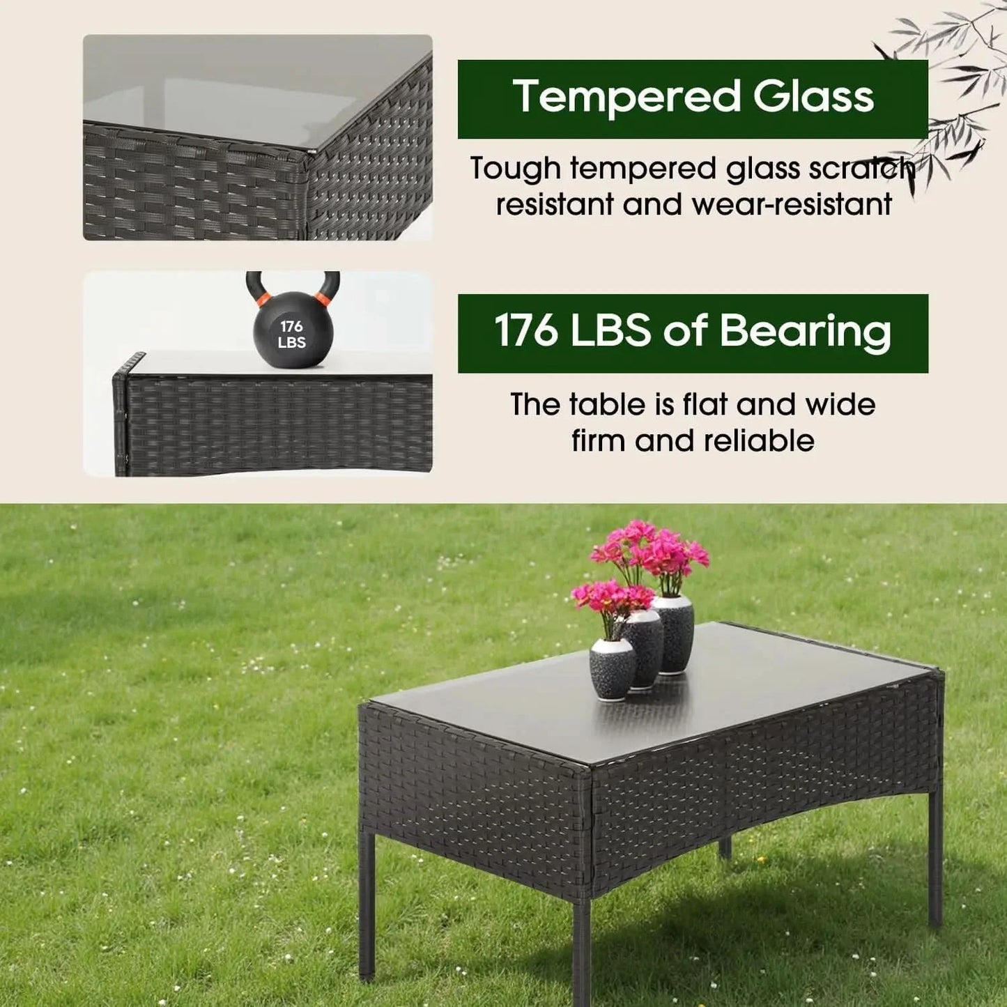 4-Piece Patio Furniture Set | Outdoor Wicker Furniture with Coffee Table | Modern Rattan Chairs Conversation Set