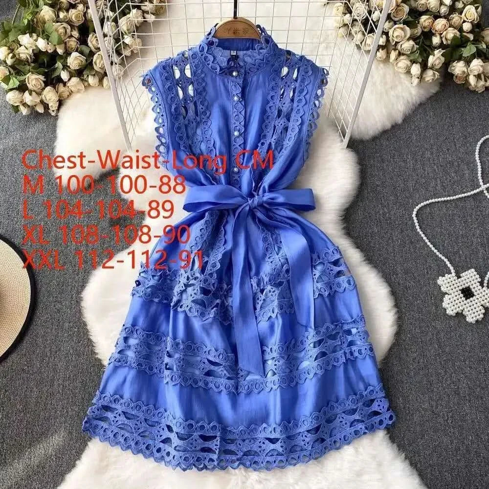 JAMERARY Designer New Summer Holiday White Embroidery Cotton Long Dress Women Sleeveless Midi Prom Evening Dresses Party Robe - M & M Global