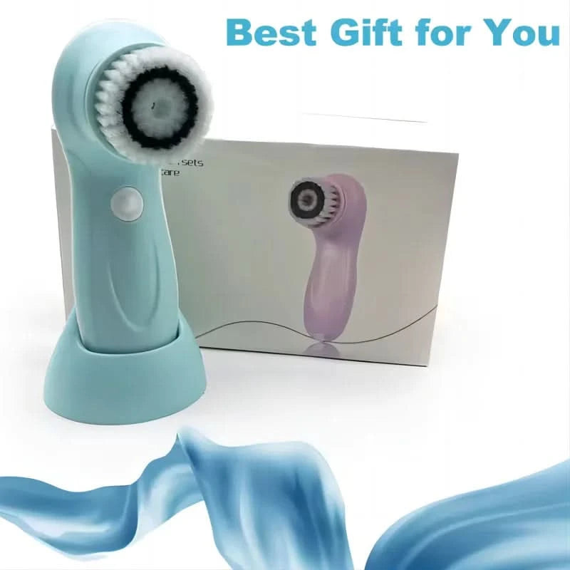 Facial Cleansing Brush Face Scrubber Electric Exfoliating Spin Cleanser Device Waterproof Deep Cleaning Massage Remove Blackhead - M & M Global