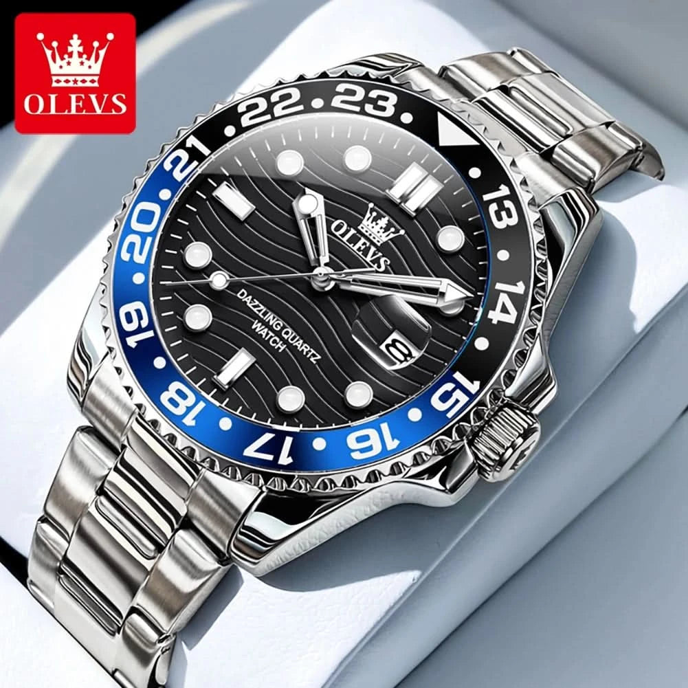 OLEVS Original Brand High Fashion Men's watch WaterproofCalendar Quartz Watch for Male Luminous Stainless Steel Authentic Watch - M & M Global