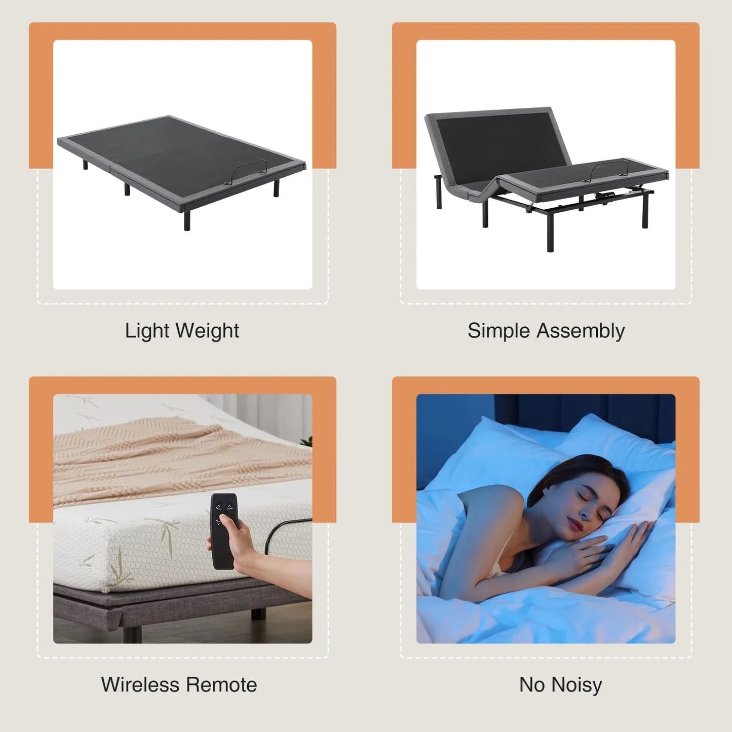 JHK Electric Queen Size Bed Ergonomic Adjustable Bed Frame with Wireless Remote Zero Gravity Bed with 2 USB Ports For Bed Room