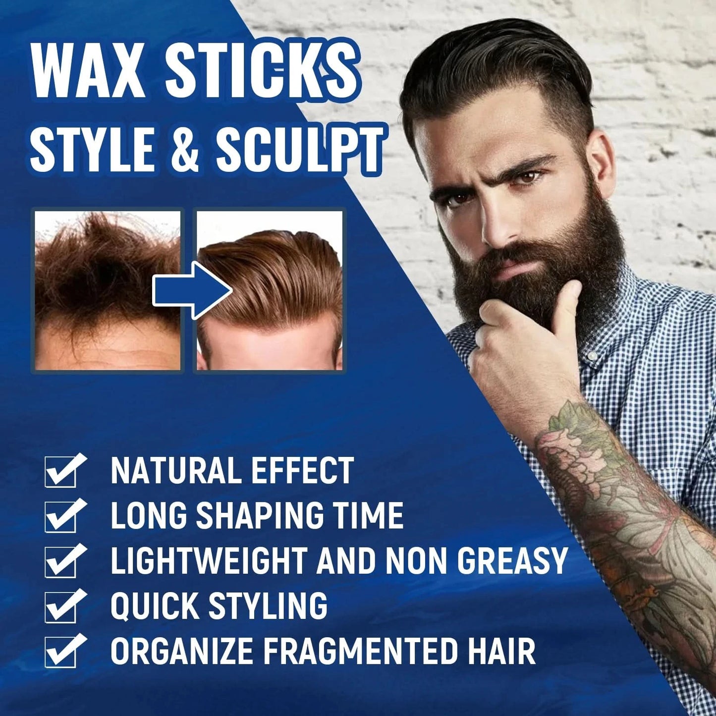 Hair Wax Stick Non-greasy Style Repair Smooth Loose Frizz Fixed Long Lasting Fluffy Broken Hair Artifact Waterproof Men Hair Gel - M & M Global