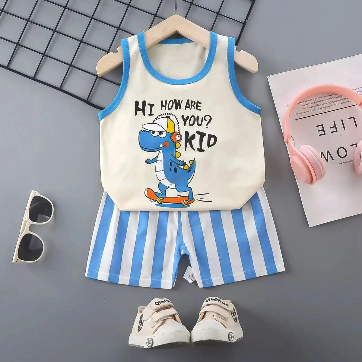 1 Set Summer Cotton Children Sets Kids Clothes Boys Girls Vest Suit Children's Clothing Baby T-Shirts Shorts Tank Top Sleeveless - M & M Global