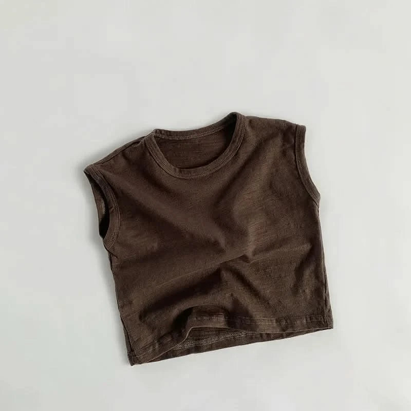 Summer Children Slub Cotton T Shirts Korean Fashion Toddler Kids Sleeveless Striped T-Shirts Baby Boys Casual Tank Tops 4 5 6 7Y - M & M Global