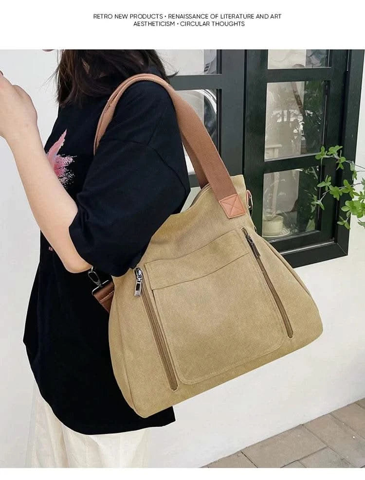 Cross-border large-capacity canvas women's bag, casual cross-body bag, Korean-style fashionable tote bag, simple handbag, new st - M & M Global