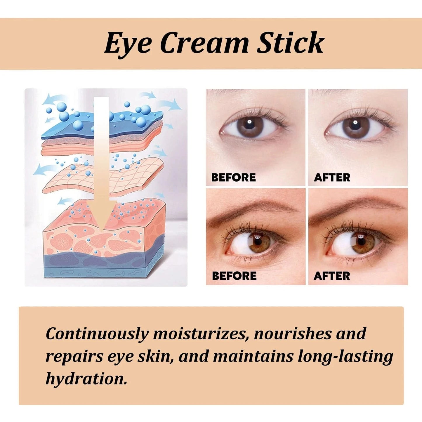 Snail Eye Cream Stick Collagen Fade Fine Lines Wrinkle Lightening Dark Circles Firming Eye Bags Puffiness Moisturizing Eye Cream - M & M Global