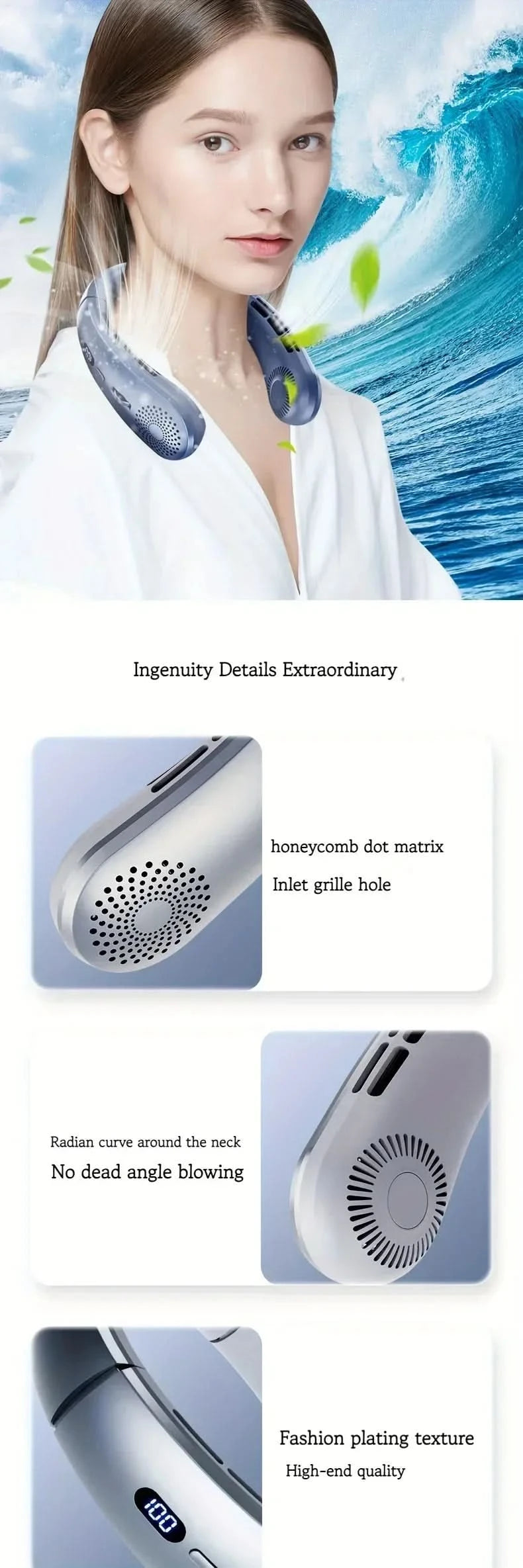 Neck Fan,Lightweight Wearable Fan, Low Noise 5 Speed Hands Free Fan, Hanging Headphone Design Sports Fan for Indoor & Outdoor