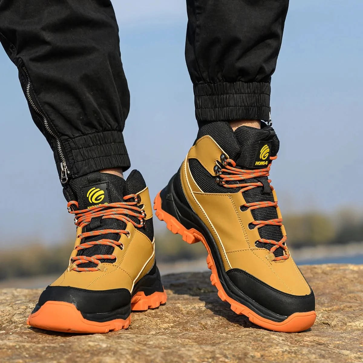 Mens Work Boots Steel Toe Safety Sneakers with Metatarsal Guard Slip-Resistant Puncture-Resistant Sole for Warehouse & Delivery