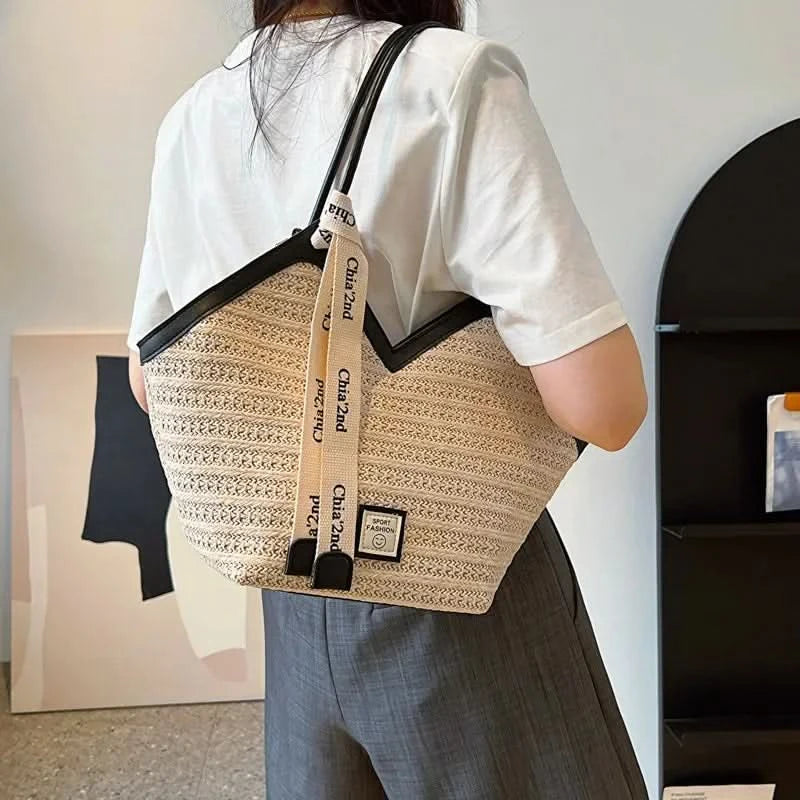 Straw Beach Bag Vintage Handmade Woven Shoulder Bag Raffia circle Rattan bags Bohemian Summer Vacation Casual Bags - M & M Global