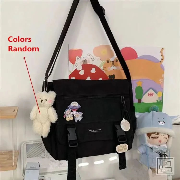 Harajuku Versatile Messenger Bag, Retro Street Crossbody Bag, Student School Canvas Bag,Casual Large Capacity Shoulder Bag - M & M Global