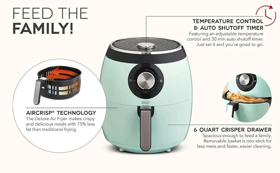 Deluxe Electric Air Fryer + Oven Cooker with Temperature Control, Non-stick Fry Basket, Recipe Guide + Auto Shut Off Feature, 17 - M & M Global