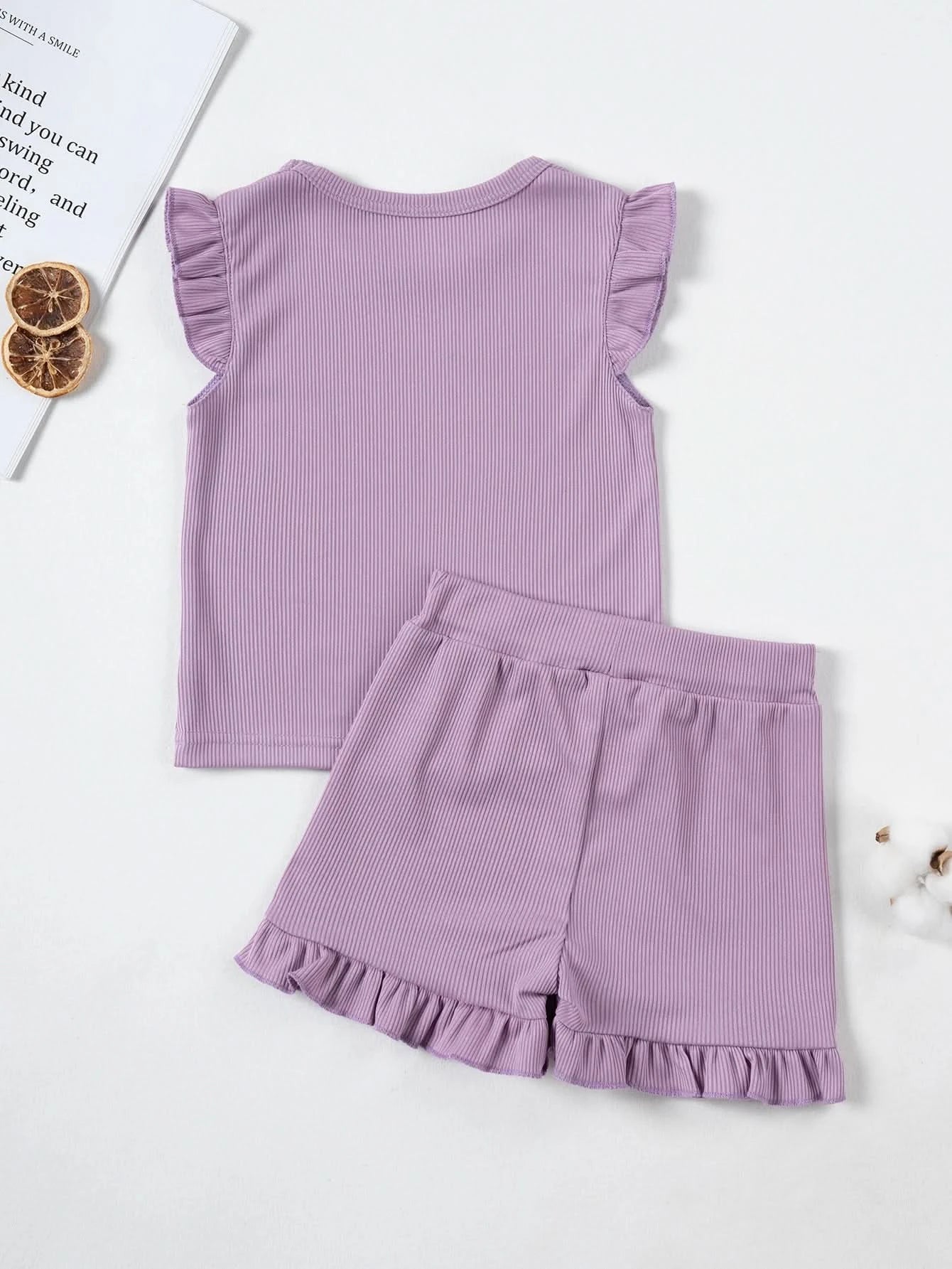 2024 Summer Hot selling Little Girl Daily Casual Clothing Minimalist Little Girl Polyester Set Cool Sleeveless Shorts Set Girl - M & M Global