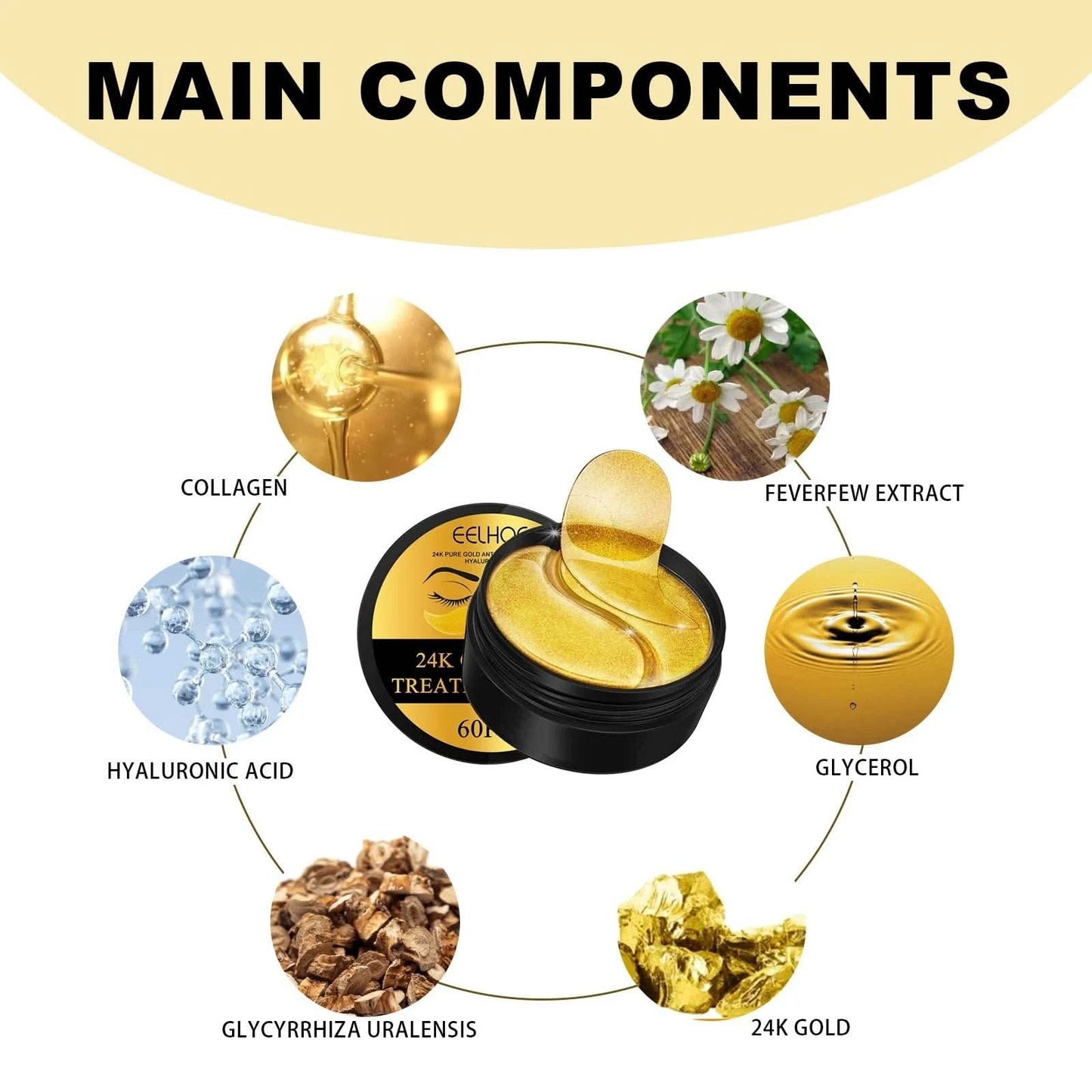 60PCS 24K Gold Eye Mask Anti Dark Circles Removal Eyes Bags Moisturizing Firming Eye Patches Eyes Skin Care Products - M & M Global