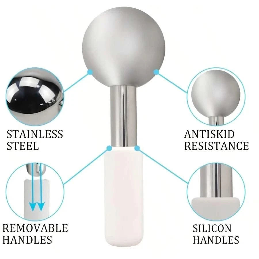 1PC Facial Ice Hockey Cold and Hot Stainless Steel Facial Roller Beauty Spa Cooling Ball, Low-temperature Freezing Rod - M & M Global