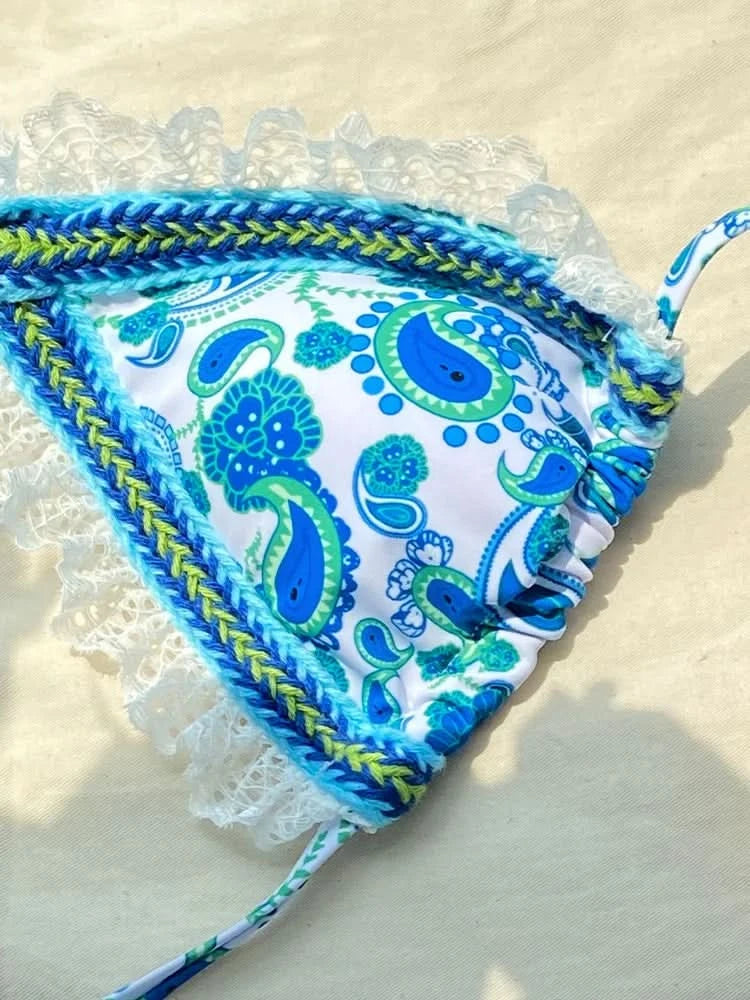 ZRTAK Sexy Swimwear Women Bikini String Swimming Suit For Women Bathing Suit Micro Folds Hight Cut Lace Halter Bikinis Set - M & M Global