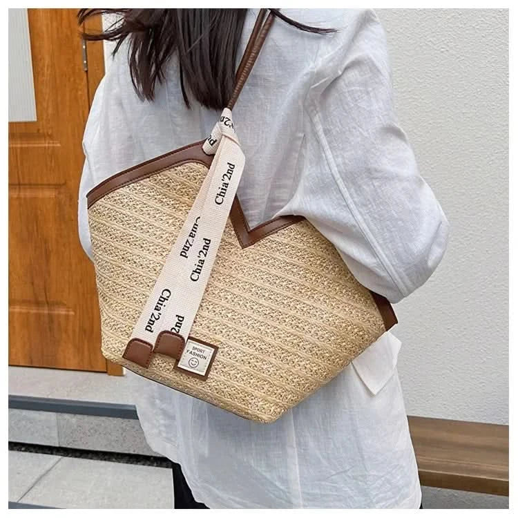 Straw Beach Bag Vintage Handmade Woven Shoulder Bag Raffia circle Rattan bags Bohemian Summer Vacation Casual Bags - M & M Global