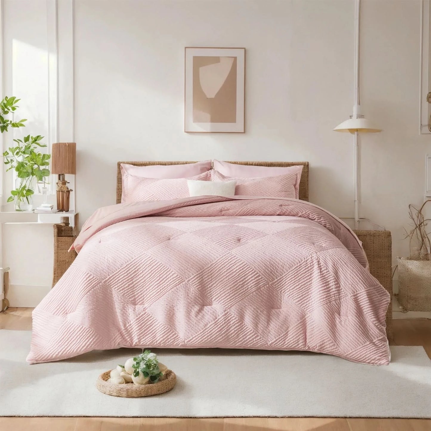 solid striped check Comforter set, soft microfiber, lightweight and breathable, easy to care for - bedding set for all seasons