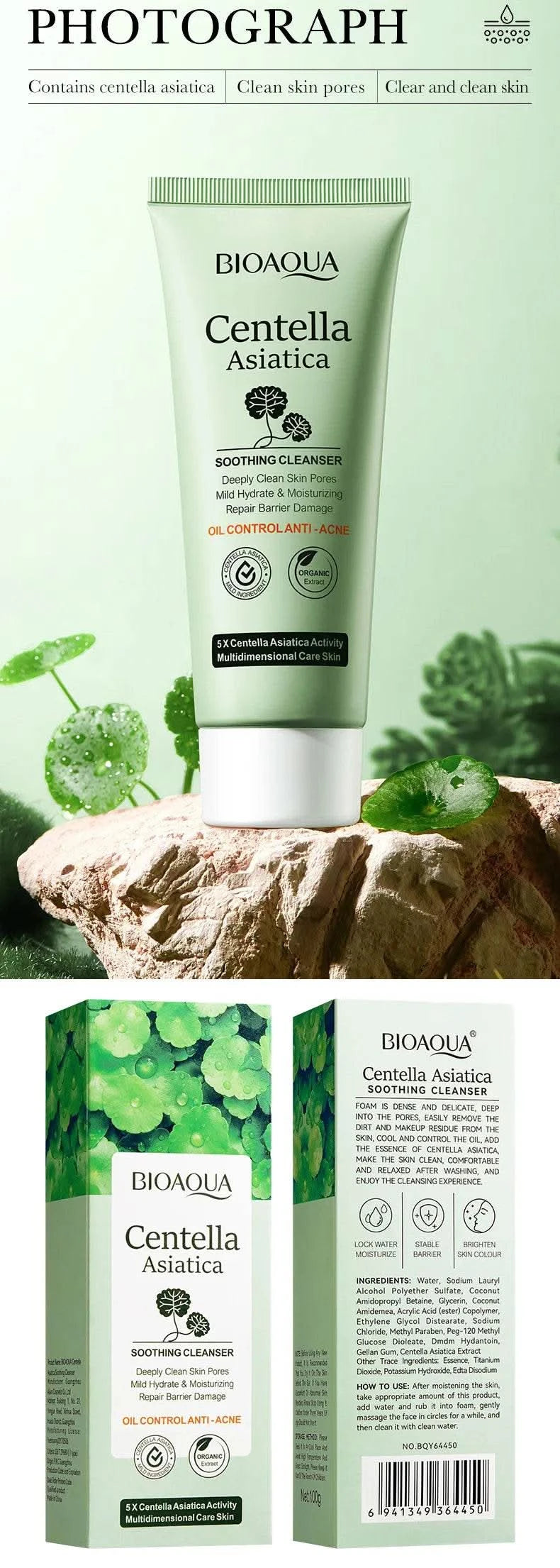 BIOAQUA Centella Asiatica Facial Cleanser Moisturizing Oil Control Face Cleansing Face Wash Foam Facial Cleanser Skin Care - M & M Global