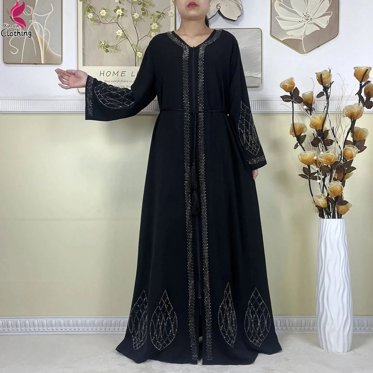 New Muslim Abayas For Women Long Sleeved Dress Dubai Lady Elegant Long Dress Islam Clothing African Abaya Loose Robe With Turban - M & M Global