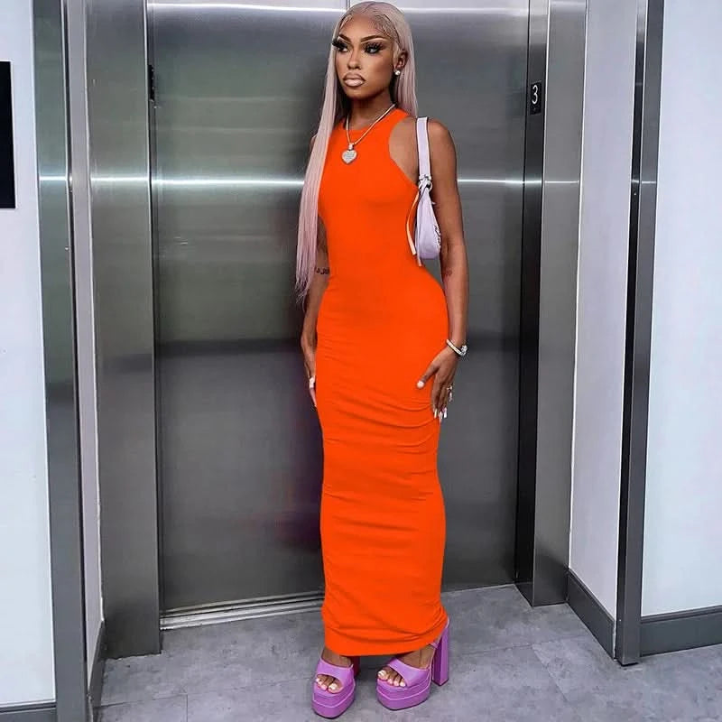 Dulzura Women Fashion 2024 Autumn Sleeveless Club Streetwear Bodycon Pink Pencil Long Dress Wholesale Items For Business - M & M Global