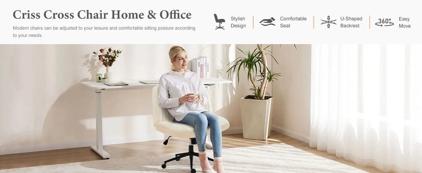 JHK Armless Cross Office Chairs with Wheels PU Leather Swivel Living Room Desk Chair Height Adjustable Support Seat Furniture