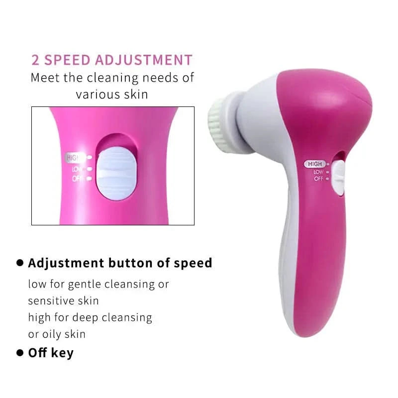Electric Facial Cleaner 5 IN 1 Face Cleansing Brush Wash Machine Spa Skin Care Massager Blackhead Cleaning Facial Cleanser Tools - M & M Global