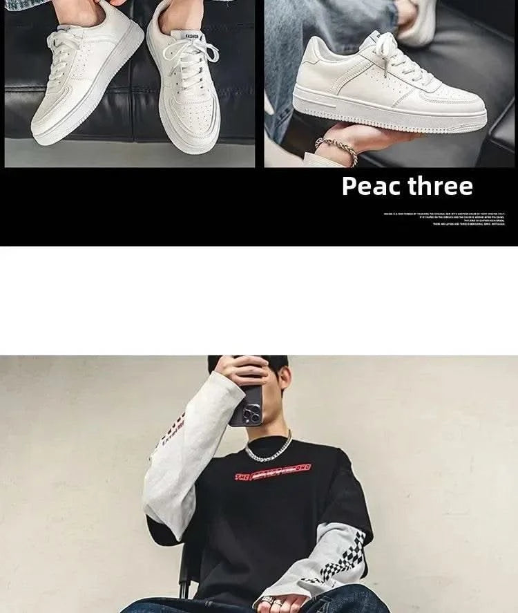 Casual Men's Sneakers Autumn 2025 New Style Winter Pure White Fiberglass Synthetic Lining Rubber Sole Unisex Leisure Shoes - M & M Global