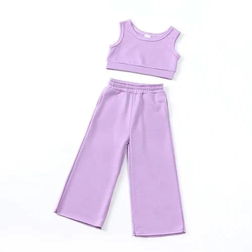Fashion Kids Little Girls Clothing 2 Pieces Sets Cotton Solid Casual T-shirt+Elastic Waist Pants Young Children Outfits 1-6Y - M & M Global