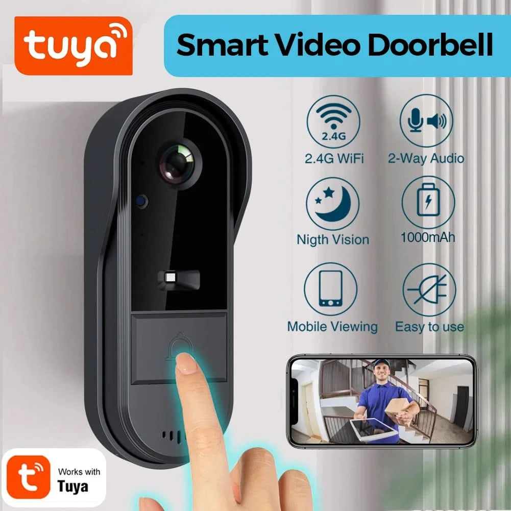 Tuya WiFi doorbell 2-way HD 1080P, microSD/cloud, waterproof, 1000mAh battery, long standby,Wireless Security Camera - M & M Global