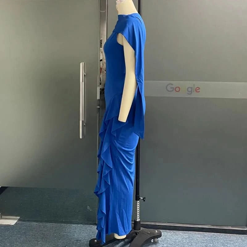 Elegant Party Dresses for Women 2023 Autumn Winter Wedding Guest Dress Lace Solid Color Blue Long Dress Female Clothing Outfits - M & M Global